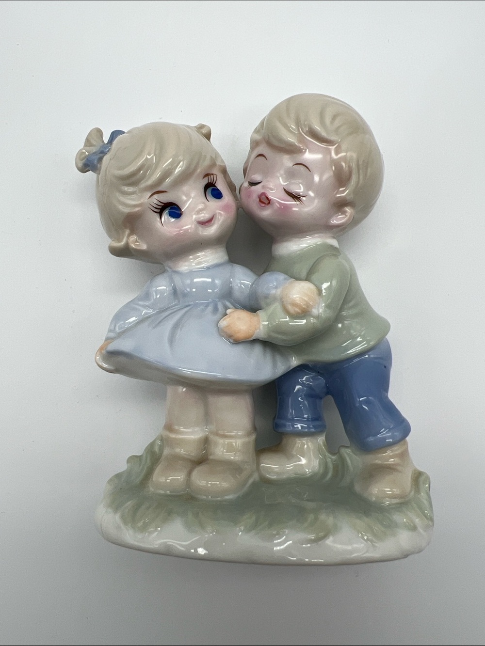 VTG Porcelain Boy and Girl Figurine - Pastel Blue & Cream Japan Giftcraft